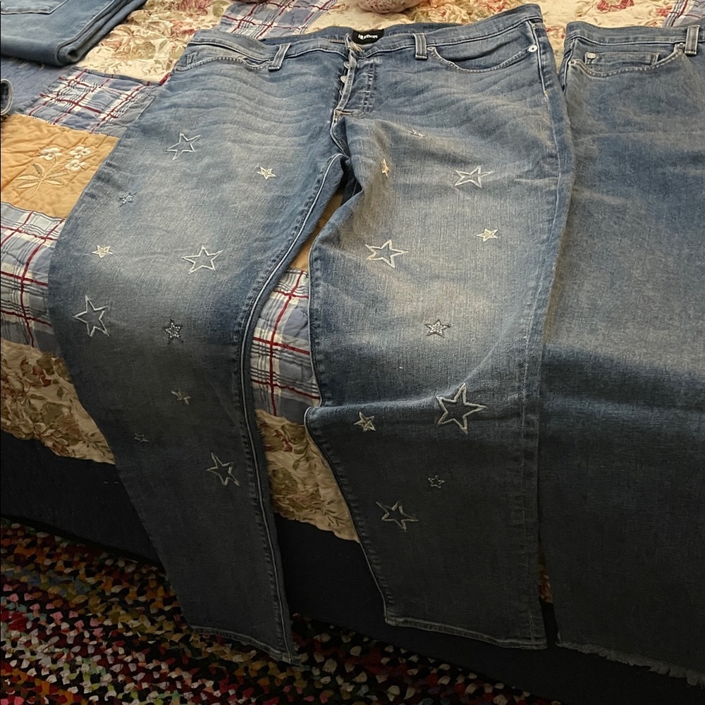 Bundle 2 Hudson Riley Jeans Silver Star-Embroidered & blue Straight Leg Jeans